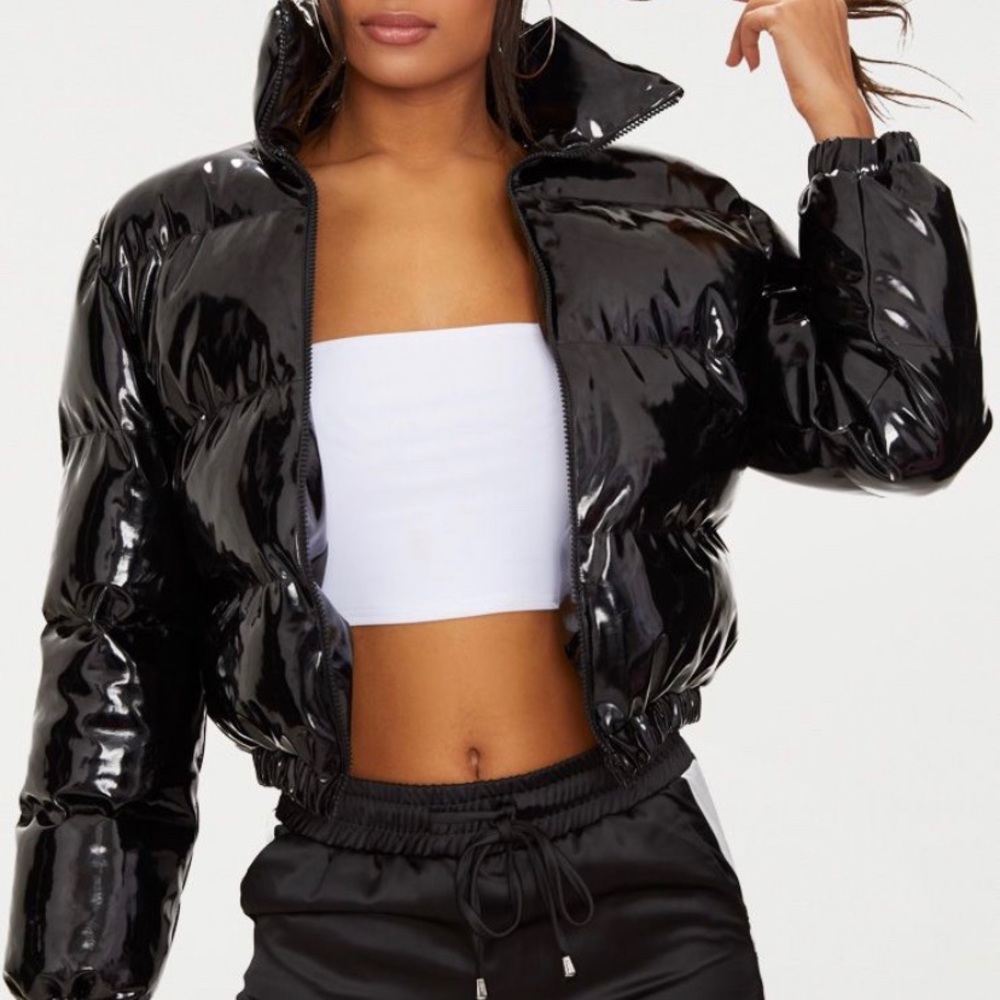 PLT Black Crop Puffer Jacket Coat Like Kim Kylie